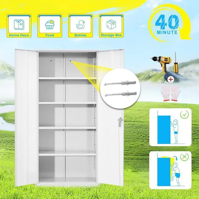 Alt view image 7 of 7 - Metal Storage Cabinet, 72" Garage Cabinet with Doors and Shelves Lockable Steel Multifunctional Cabinets, White File Cabinets for Home, Office, Warehouse