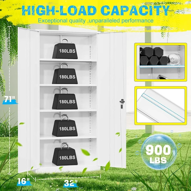 Alt view image 3 of 7 - Metal Storage Cabinet, Garage Cabinet with Doors and Shelves Lockable Steel Multifunctional Cabinets, White File Cabinets for Home, Office, Garage, Warehouse