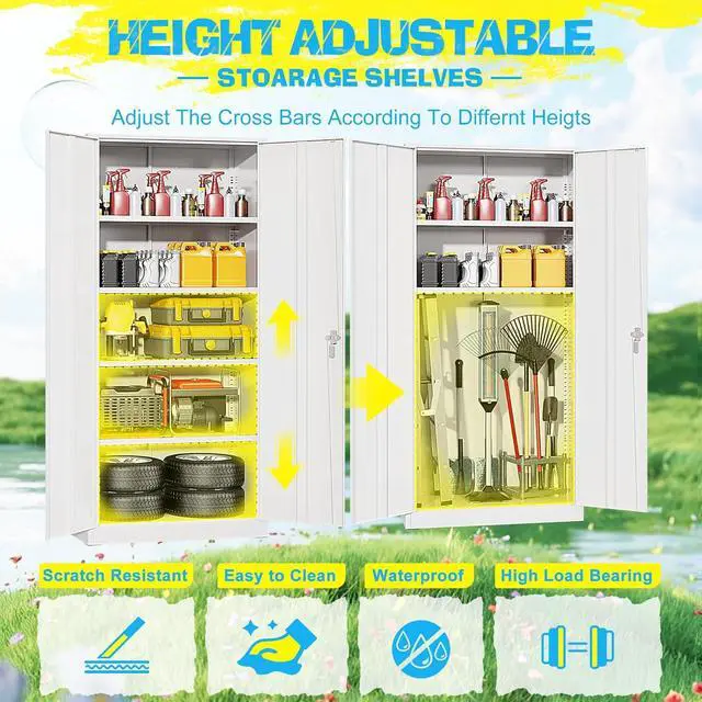 Alt view image 6 of 7 - Metal Storage Cabinet, 72" Garage Cabinet with Doors and Shelves Lockable Steel Multifunctional Cabinets, White File Cabinets for Home, Office, Warehouse