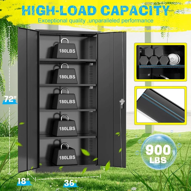 Alt view image 3 of 7 - Metal Storage Cabinet, 72" Garage Cabinet with Doors and Shelves Lockable Steel Multifunctional Cabinets, Black File Cabinets for Home, Office, Garage, Warehouse(Black)