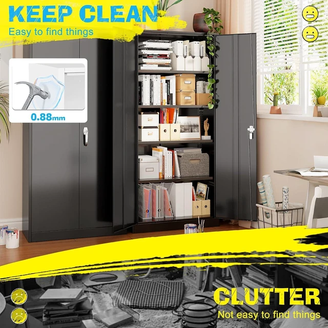 Alt view image 4 of 7 - Metal Storage Cabinet, 72" Garage Cabinet with Doors and Shelves Lockable Steel Multifunctional Cabinets, Black File Cabinets for Home, Office, Garage, Warehouse(Black)