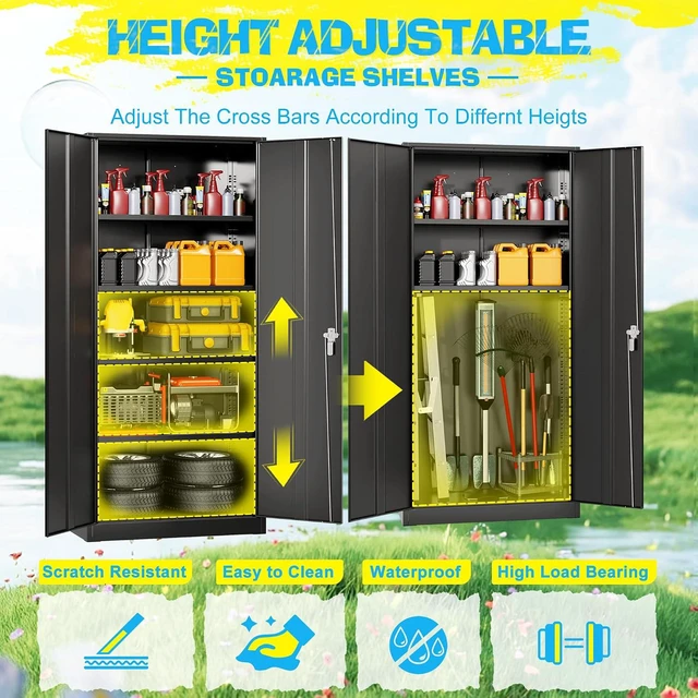 Alt view image 6 of 7 - Metal Storage Cabinet, 72" Garage Cabinet with Doors and Shelves Lockable Steel Multifunctional Cabinets, Black File Cabinets for Home, Office, Garage, Warehouse(Black)