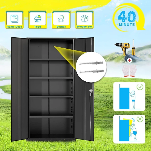 Alt view image 7 of 7 - Metal Storage Cabinet, 72" Garage Cabinet with Doors and Shelves Lockable Steel Multifunctional Cabinets, Black File Cabinets for Home, Office, Garage, Warehouse(Black)