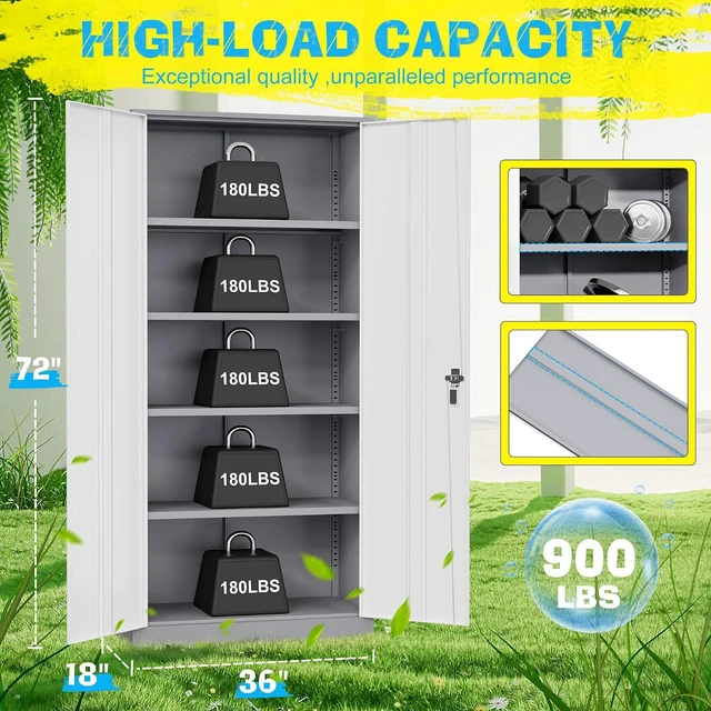 Alt view image 3 of 7 - Metal Storage Cabinet, 72" Garage Cabinet with Doors and Shelves Lockable Steel Multifunctional Cabinets, File Cabinets for Home, Office, Garage, Warehouse(White Grey)