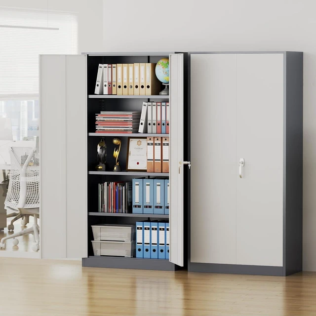 Alt view image 2 of 7 - Metal Storage Cabinet, 72" Garage Cabinet with Doors and Shelves Lockable Steel Multifunctional Cabinets, File Cabinets for Home, Office, Garage, Warehouse(White Grey)