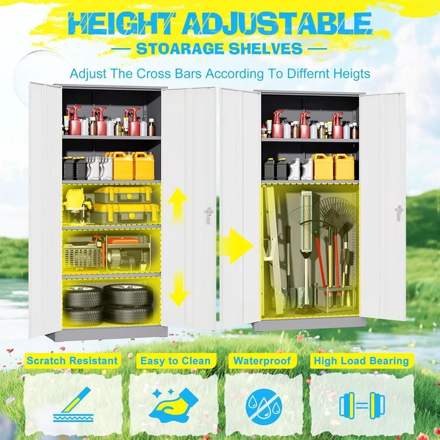 Alt view image 6 of 7 - Metal Storage Cabinet, 72" Garage Cabinet with Doors and Shelves Lockable Steel Multifunctional Cabinets, File Cabinets for Home, Office, Garage, Warehouse(White Grey)