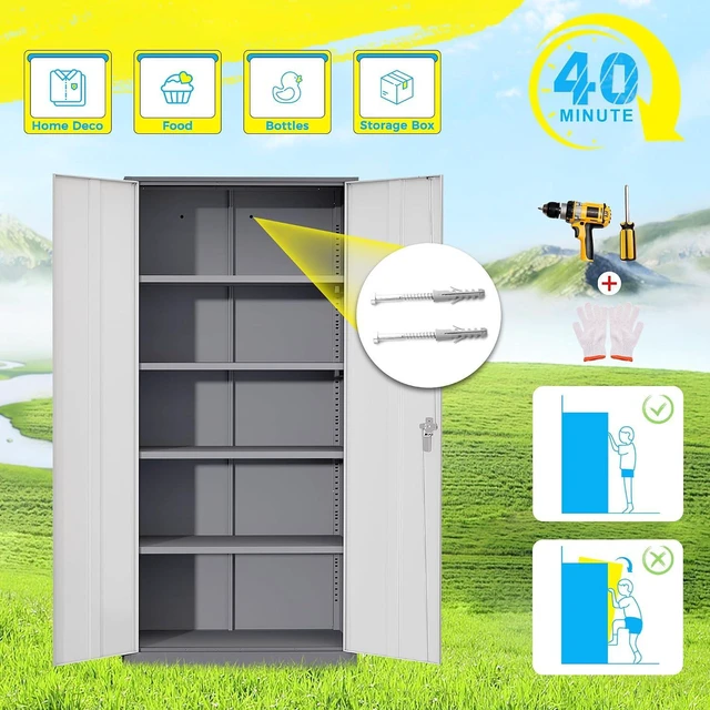 Alt view image 7 of 7 - Metal Storage Cabinet, 72" Garage Cabinet with Doors and Shelves Lockable Steel Multifunctional Cabinets, File Cabinets for Home, Office, Garage, Warehouse(White Grey)