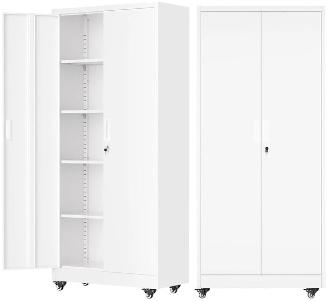 Main image of 73" Metal Storage Cabinet with Wheels, Garage Storage Cabinet with 4 Adjustable Shelves & Lockable Doors for Garage Home Office, Heavy Duty Tool CabinetsWhite