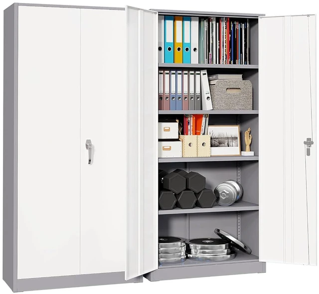 Main image of Garage Storage Cabinet 71" Metal Locking Cabinet 5-Layer with Door Steel Multifunctional Storage Cabinets with 4 Adjustable Shelves, Tool Cabinets for Home, Office, Warehouse(White Grey)