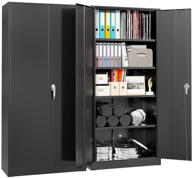 Main image of Metal Garage Storage Cabinet with 2 Doors and 4 Adjustable Shelves, 72" Tall Locking Storage Cabinet, Black Lockable Metal Storage Cabinets with Doors, Garage Cabinets for Home Office, Classroom