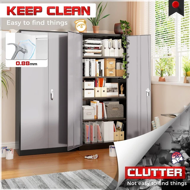 Alt view image 7 of 7 - Garage Storage Cabinet 71" Metal Locking Cabinet 5-Layer with Door Steel Multifunctional Storage Cabinets with 4 Adjustable Shelves, Tool Cabinets for Home, Office, Warehouse- Black Grey