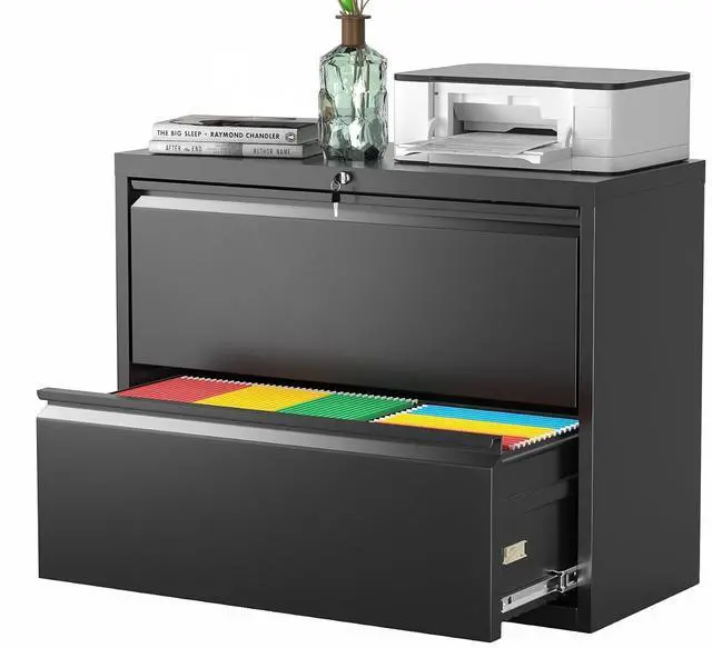 Main image of Lateral File Cabinet, 2 Drawer File Cabinet with Lock, Black Filing Cabinets for Home Office, Metal File Cabinet for Hanging Files/Letters/Legal/F4/A4(2Drawer/Black)