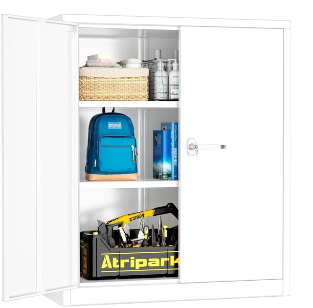 Main image of Locking Cabinet, Metal Storage Cabinets with Doors and Adjustment Shelves, 36" Garage Cabinets with Lock for Home, Office, File Pantry, Kitchen - White
