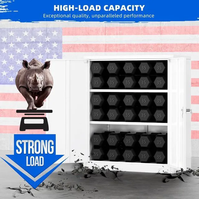 Alt view image 6 of 7 - Locking Cabinet, Metal Storage Cabinets with Doors and Adjustment Shelves, 36" Garage Cabinets with Lock for Home, Office, File Pantry, Kitchen - White