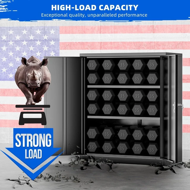 Alt view image 6 of 7 - Locking Cabinet, Metal Storage Cabinets with Doors and Adjustment Shelves, 36" Garage Cabinets with Lock for Home, Office, File Pantry, Kitchen - Black