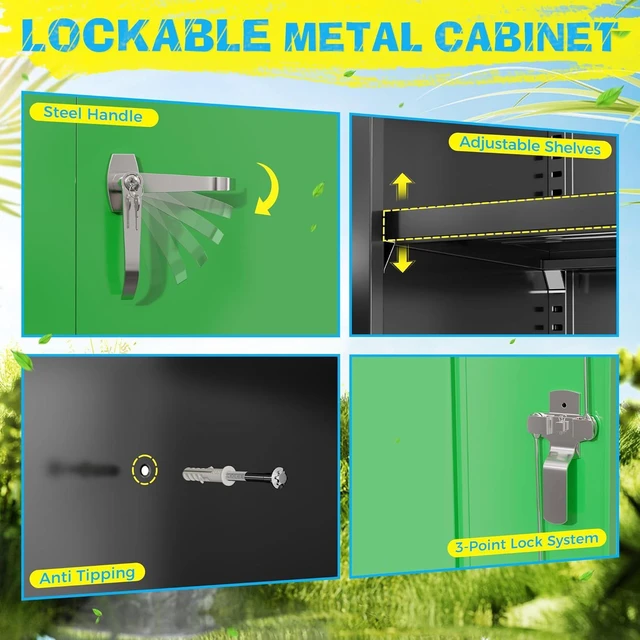 Alt view image 5 of 7 - Metal Storage Cabinet, 72" Garage Cabinet with Doors and Shelves Lockable Steel Multifunctional Cabinets, File Cabinets for Home, Office, Warehouse(Black Green)