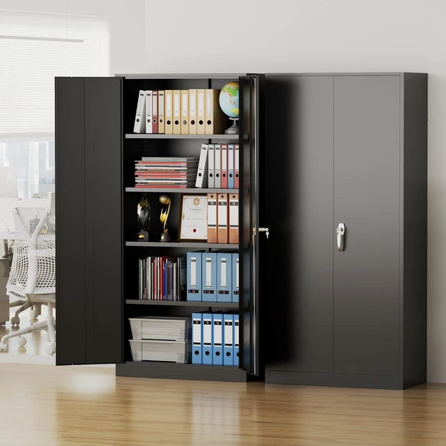 Alt view image 2 of 7 - Metal Storage Cabinet, 72" Garage Cabinet with Doors and Shelves Lockable Steel Multifunctional Cabinets, Black File Cabinets for Home, Office, Garage, Warehouse(Black)