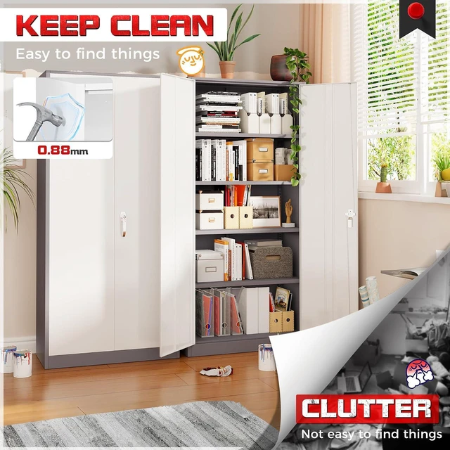 Alt view image 7 of 7 - Garage Storage Cabinet 71" Metal Locking Cabinet 5-Layer with Door Steel Multifunctional Storage Cabinets with 4 Adjustable Shelves, Tool Cabinets for Home, Office, Warehouse(White Grey)