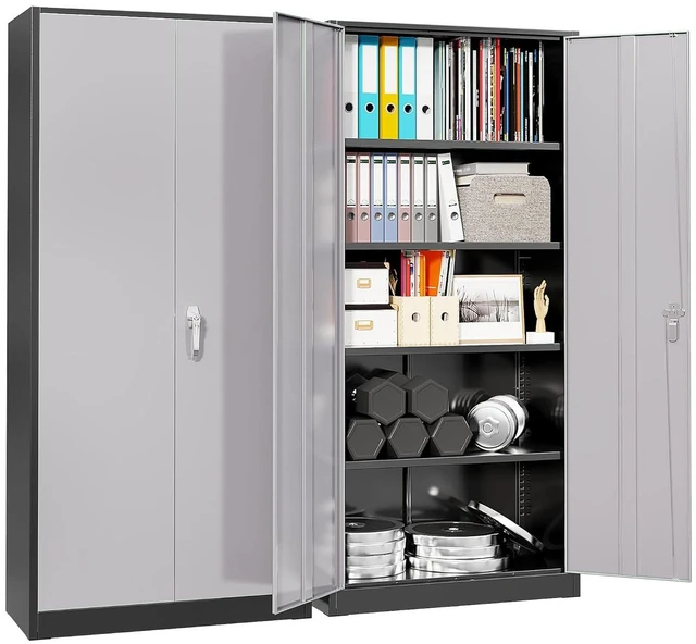 Main image of Garage Storage Cabinet 71" Metal Locking Cabinet 5-Layer with Door Steel Multifunctional Storage Cabinets with 4 Adjustable Shelves, Tool Cabinets for Home, Office, Warehouse- Black Grey