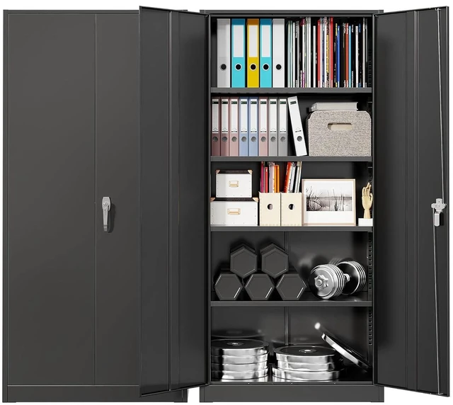 Main image of Metal Storage Cabinet with Lock, 71" Tall Black Garage Cabinet with 2 Doors & 4 Adjustable Shelves, Lockable Steel File Cabinet for Home Office, Garage, School, Gym