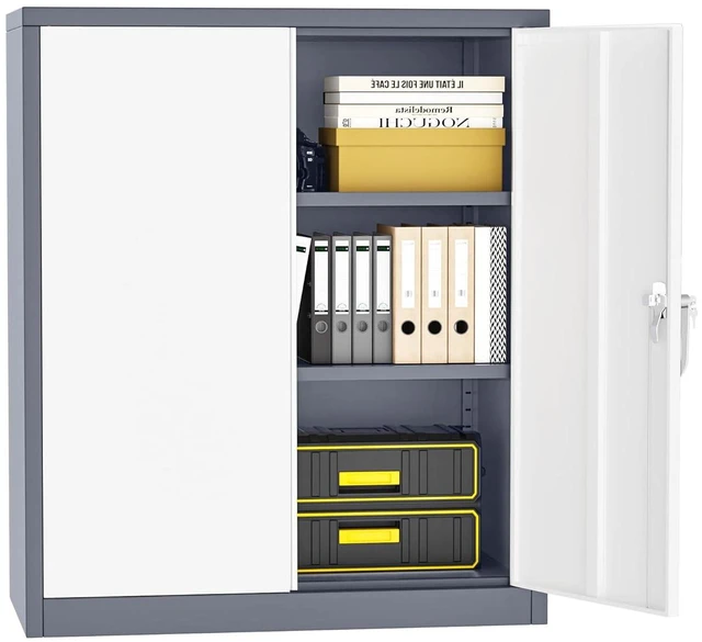 Main image of Locking Cabinet, Metal Storage Cabinets with Doors and Adjustment Shelves, 36" Garage Cabinets with Lock for Home, Office, File Pantry, Kitchen - White Grey