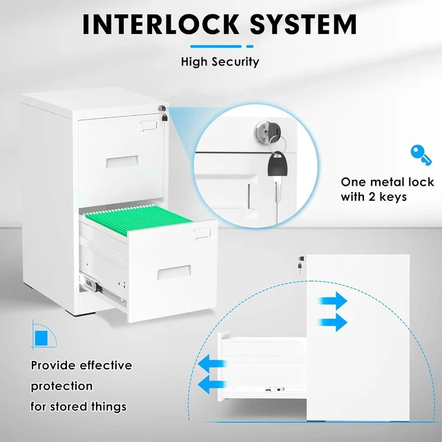 Alt view image 5 of 7 - 2 Drawer File Cabinet with Lock, Sturdy Metal Vertical Filing Cabinets for Home Office, Under Desk Paperwork Storage Fully Extendable Slides Letter Legal A4 Size 18x15x28 Inches, White