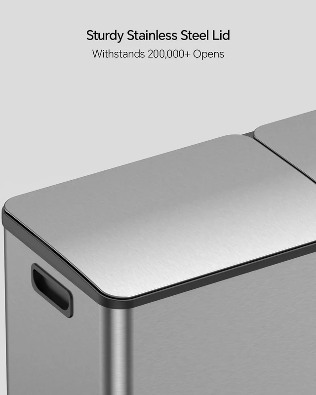 Alt view image 6 of 7 - Dual Trash and Recycling Bins for Kitchen, 13+6 Gallon Stainless Steel Garbage and Recycle Bin Combo for Large Families, Dual Trash Can with Soft Close Lid & Magnetic Stickers, Silver