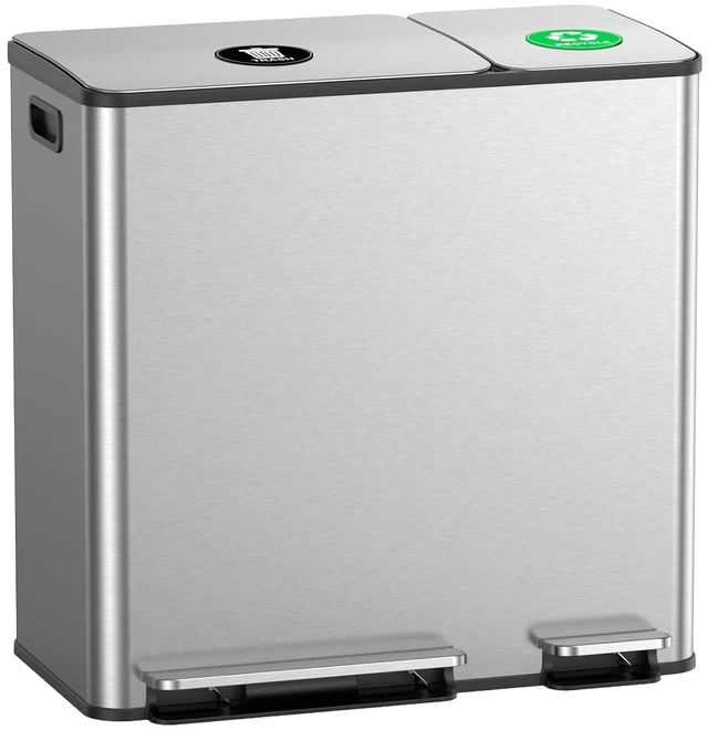 Main image of Dual Trash and Recycling Bins for Kitchen, 13+6 Gallon Stainless Steel Garbage and Recycle Bin Combo for Large Families, Dual Trash Can with Soft Close Lid & Magnetic Stickers, Silver