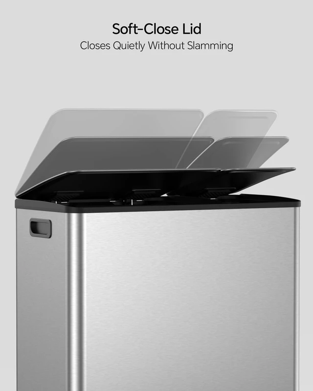 Alt view image 5 of 7 - Dual Trash and Recycling Bins for Kitchen, 13+6 Gallon Stainless Steel Garbage and Recycle Bin Combo for Large Families, Dual Trash Can with Soft Close Lid & Magnetic Stickers, Silver