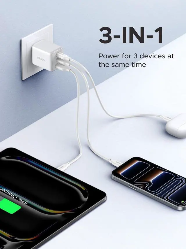 Alt view image 2 of 7 - 3-Port 30W USB C Charger, GaN II Compact iPhone Charger Fast Charging, Type C Power Adapter for iPhone 17/16/15 Series, Galaxy S26/S25/24/23, iPad, White