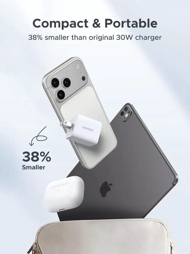 Alt view image 4 of 7 - 3-Port 30W USB C Charger, GaN II Compact iPhone Charger Fast Charging, Type C Power Adapter for iPhone 17/16/15 Series, Galaxy S26/S25/24/23, iPad, White