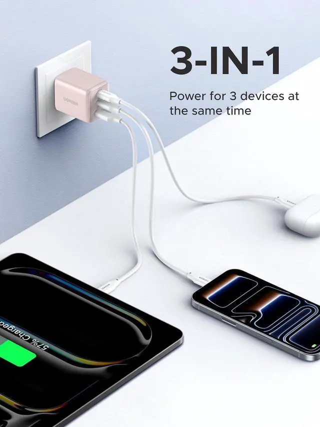 Alt view image 2 of 7 - 3-Port 30W USB C Charger, GaN II Compact iPhone Charger Fast Charging, Type C Power Adapter for iPhone 17/16/15 Series, Galaxy S26/S25/24, iPad, MacBook Neo/Air, Pink