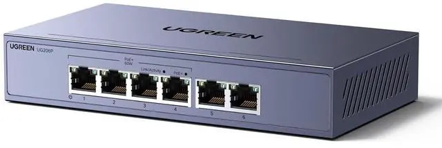Main image of Ethernet Switch, 6 Port PoE Switch, 4 PoE+@60W and 2 Gigabit Uplink, Plug & Play, Standard/Port Isolation(VLAN)/Extend Mode, Sturdy Metal, Metal Unmanaged Network Splitter for Security Camera