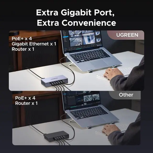 Alt view image 4 of 7 - Ethernet Switch, 6 Port PoE Switch, 4 PoE+@60W and 2 Gigabit Uplink, Plug & Play, Standard/Port Isolation(VLAN)/Extend Mode, Sturdy Metal, Metal Unmanaged Network Splitter for Security Camera