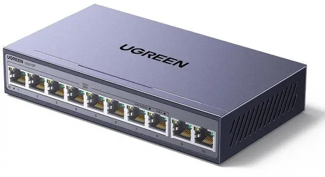 Main image of Ethernet Switch, 10-Port PoE Switch, 8 PoE+@60W + 2 Gigabit Uplink, Plug & Play, Standard/Port Isolation(VLAN)/Extend Mode, PoE Auto Recovery, Metal Unmanaged Network Hub for Security Camera