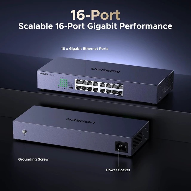 Alt view image 2 of 7 - UGREEN 16 Port Gigabit Switch, Rackmount 4 Mode Plug & Play Ethernet Switch