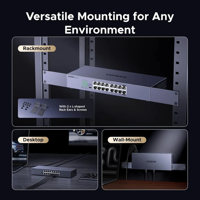 Alt view image 4 of 7 - UGREEN 16 Port Gigabit Switch, Rackmount 4 Mode Plug & Play Ethernet Switch