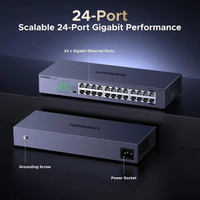 Alt view image 2 of 7 - UGREEN 24 Port Gigabit Switch, Rackmount 4 Mode Plug & Play Ethernet Switch