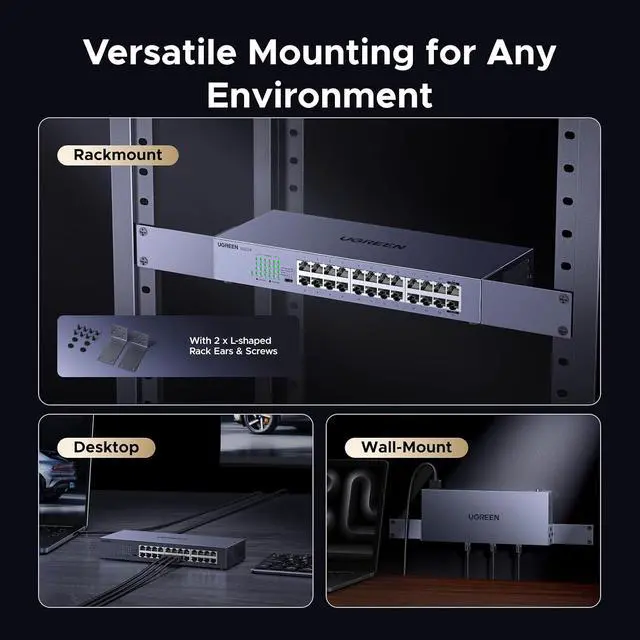 Alt view image 4 of 7 - UGREEN 24 Port Gigabit Switch, Rackmount 4 Mode Plug & Play Ethernet Switch