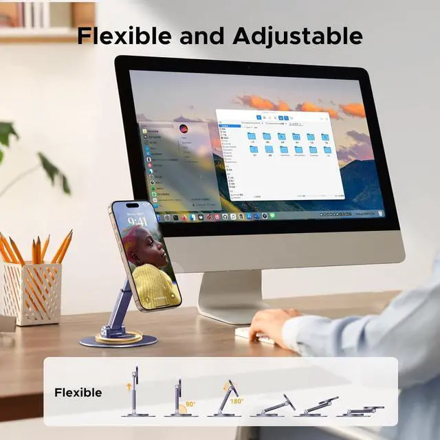 Alt view image 2 of 7 - UGREEN Magnetic Phone Stand for MagSafe, Height Adjustable iPhone Stand for Desk with 360° Rotation Compatible for iPhone 17 Air 16 Pro 15 Pro Max 14 Plus 13 12 and MagSafe Case, Grey