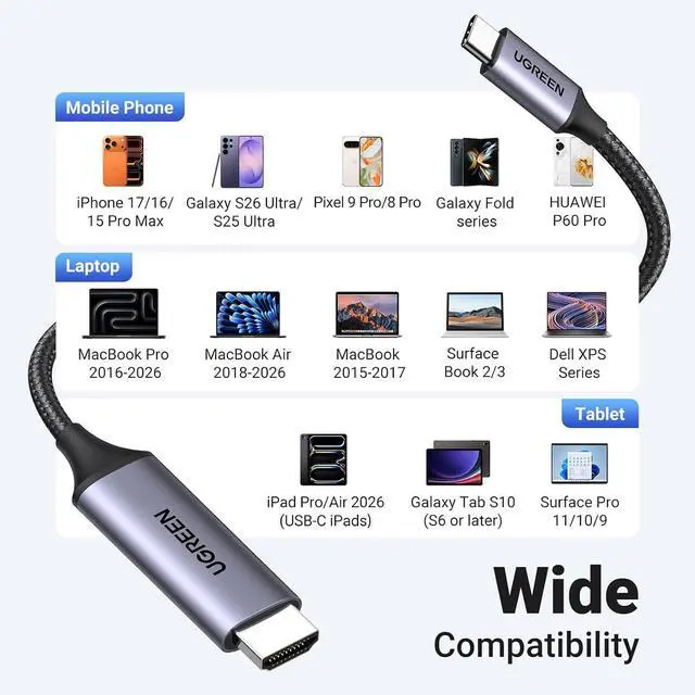 Alt view image 7 of 7 - UGREEN USB C to HDMI 2.0 Cable 4K@60Hz for Home Office, 6.6FT