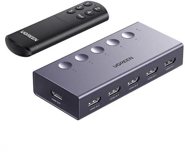 Main image of HDMI Switch 5 in 1 Out 4K@60Hz, HDMI Splitter with Remote 5 Port Switcher Selector Box Support 3D CEC HDR HDCP2.2 Compatible with PS5/4/3 Xbox Nintendo Switch Roku TV Fire Stick Grey