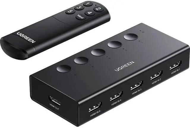 Main image of HDMI Switch 5 in 1 Out 4K@60Hz, HDMI Splitter with Remote 5 Port Switcher Selector Box Support 3D CEC HDR HDCP2.2 Compatible with PS5/4/3 Xbox Nintendo Switch Roku TV Fire Stick Black