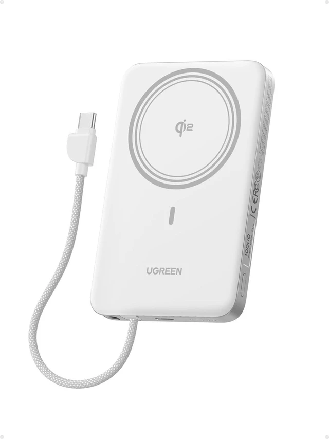Main image of UGREEN Magflow Air 10000mAh Qi2 15W Wireless Power Bank Built-in Cable | Built-in USB-C cable, 30W PD, Qi2 15W wireless. MagSafe. Ultra-slim for iPhone 17/16/15/14 Pro Max.