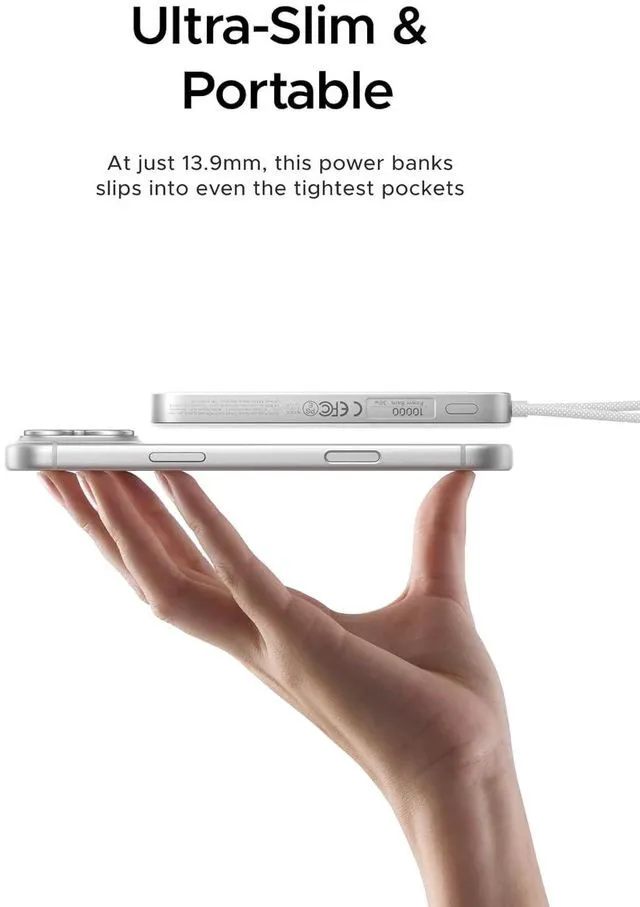 Alt view image 2 of 7 - UGREEN Magflow Air 10000mAh Qi2 15W Wireless Power Bank Built-in Cable | Built-in USB-C cable, 30W PD, Qi2 15W wireless. MagSafe. Ultra-slim for iPhone 17/16/15/14 Pro Max.