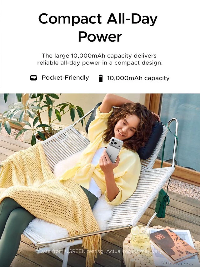 Alt view image 4 of 7 - UGREEN Magflow Air 10000mAh Qi2 15W Wireless Power Bank Built-in Cable | Built-in USB-C cable, 30W PD, Qi2 15W wireless. MagSafe. Ultra-slim for iPhone 17/16/15/14 Pro Max.