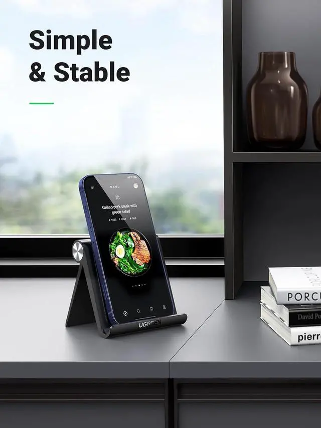 Alt view image 2 of 7 - Cell Phone Stand Holder for Desk Adjustable Compatible with iPhone 13 12 Pro Max 11 SE XS XR 8 Plus 6 7 Galaxy Note20 S20 S10 S9 S8 Foldable Black
