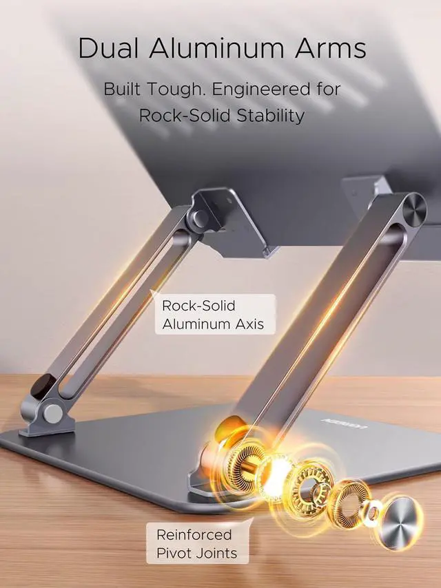 Alt view image 3 of 7 - UGREEN Laptop Stand for Desk Laptop Riser Holder Foldable Portable Computer Stand Ergonomic Compatible with MacBook Pro Air Notebook and Tablets 10-17.3 Inch Gray