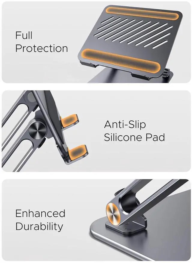 Alt view image 6 of 7 - UGREEN Laptop Stand for Desk Laptop Riser Holder Foldable Portable Computer Stand Ergonomic Compatible with MacBook Pro Air Notebook and Tablets 10-17.3 Inch Gray