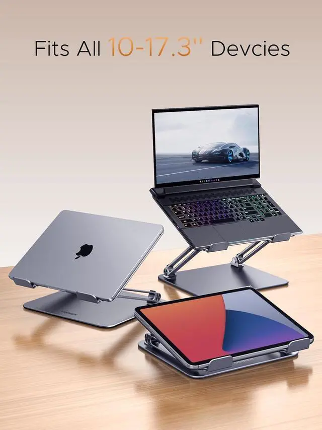 Alt view image 7 of 7 - UGREEN Laptop Stand for Desk Laptop Riser Holder Foldable Portable Computer Stand Ergonomic Compatible with MacBook Pro Air Notebook and Tablets 10-17.3 Inch Gray